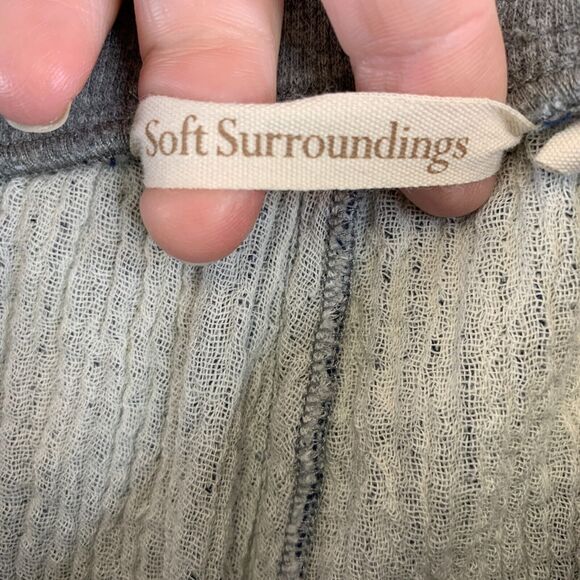 Soft Surroundings Pants Large Tall LT Gray Gauze Linen Pull On Pocket Beach BOHO - Picture 2 of 12